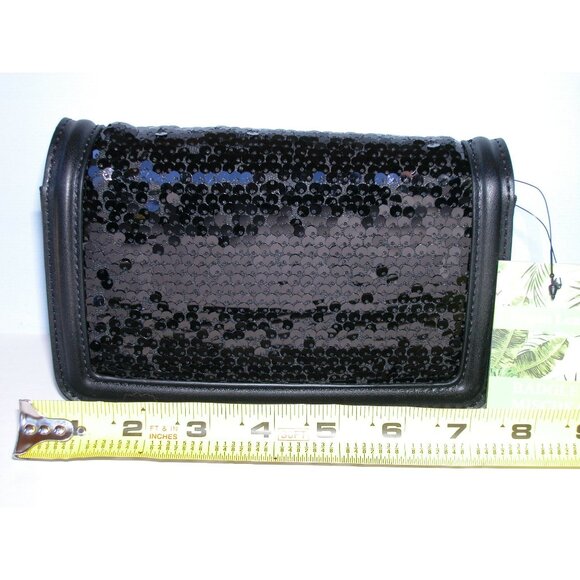Badgley Mischka Black Vegan Leather Sequin Clutch Purse With Detachable Strap 7. - Picture 4 of 8
